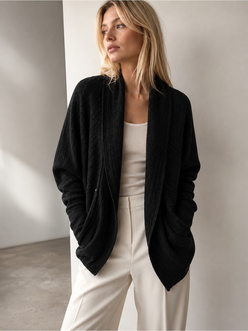 Aritzia Wilfred Black Open-Front Women's Cardigan Sweater